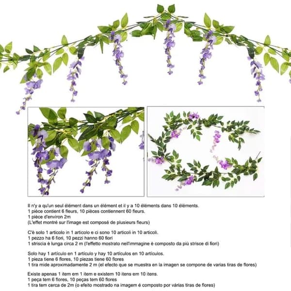 Lollanda 10-pak realistiske kunstige blåregnsranker – UV-bestandige hængende blåregnblomster til bryllupper, fester og havedekoration