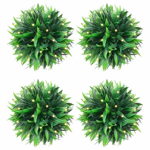Plastkulor av buxbom med LED-lampor 4 st gröna 15 cm