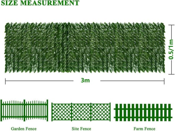 Lollanda Privacy Screen Ivy/Artificial Privacy Fence - 0.5/1x3 m, Udendørs Privacy Protection, Lydisolering