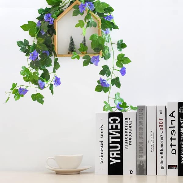 Lollanda 2-pak Kunstige Hængeplanter 90 cm, Kunstig vedbend - Realistiske Blomsterranker, UV-resistent