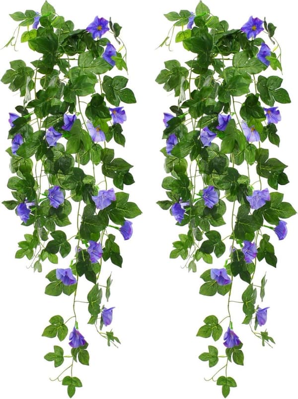 Lollanda 2-pak Kunstige Hængeplanter 90 cm, Kunstig vedbend - Realistiske Blomsterranker, UV-resistent
