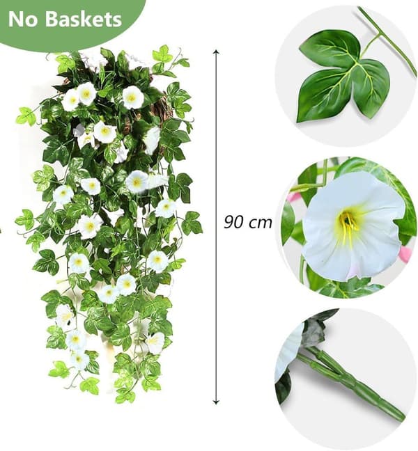 Lollanda 2-pak Kunstige Hængeplanter 90 cm, Kunstig vedbend - Realistiske Blomsterranker, UV-resistent