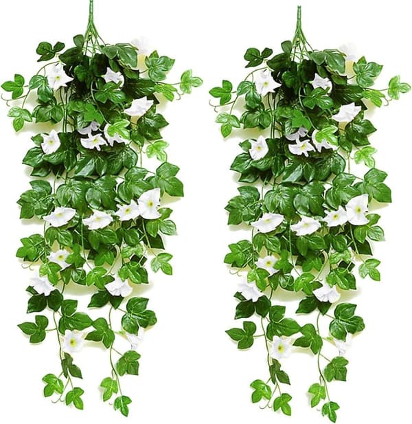 Lollanda 2-pak Kunstige Hængeplanter 90 cm, Kunstig vedbend - Realistiske Blomsterranker, UV-resistent Hvid