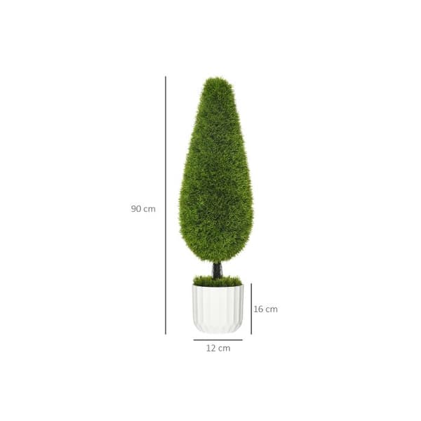 HOMCOM Konstgjord Cypress, set med 2, 90 cm Inomhusväxt med konstgjord mossa