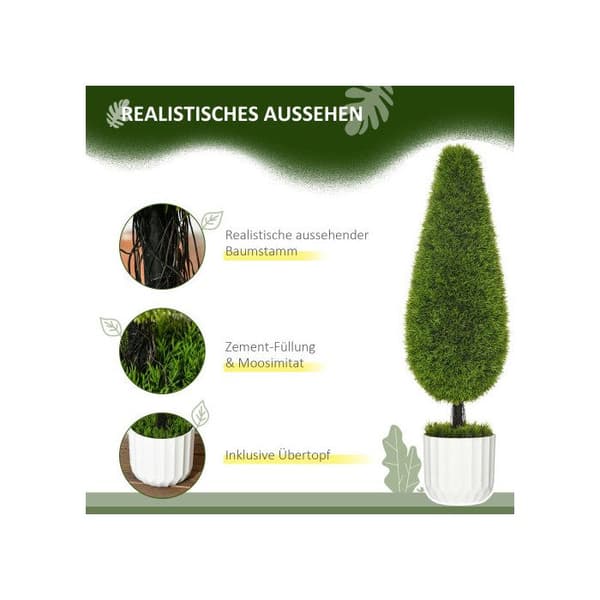 HOMCOM Konstgjord Cypress, set med 2, 90 cm Inomhusväxt med konstgjord mossa