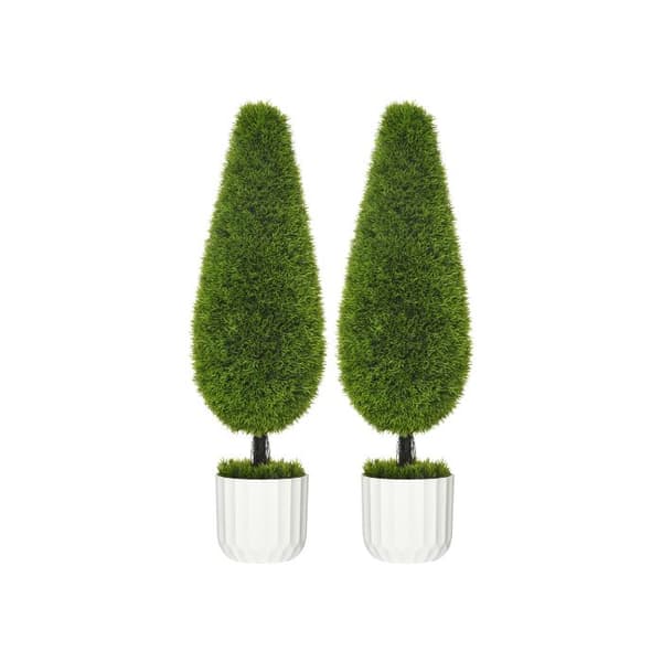 HOMCOM Konstgjord Cypress, set med 2, 90 cm Inomhusväxt med konstgjord mossa