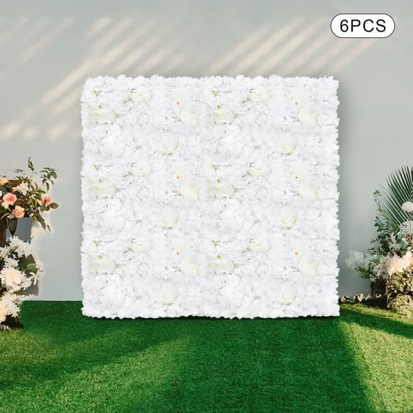 Kunstig Blomster Vægpanel, Sæt af 6, Indendørs/Udendørs Brug, Realistiske Hortensiaer, Dahliaer og Pæoner