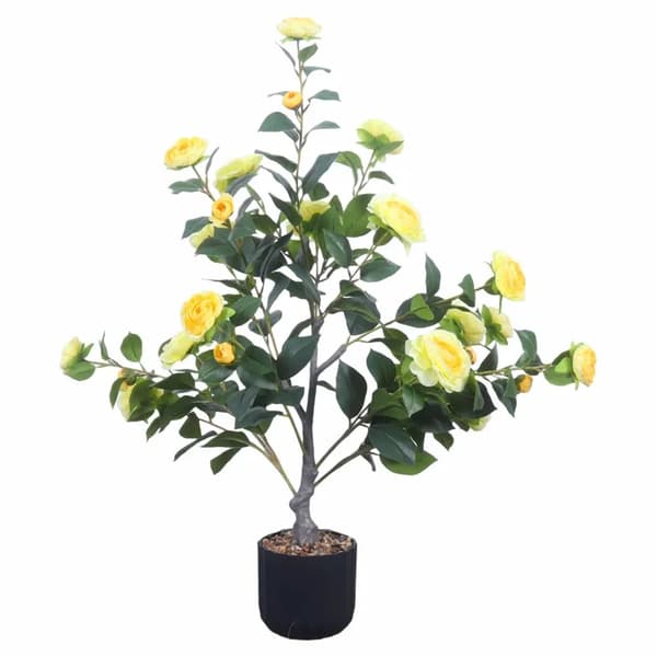 Tekokamelia-kasvit, 90 cm korkeus, muovimateriaali, bonsai-tyyli,Keltainen Kukka