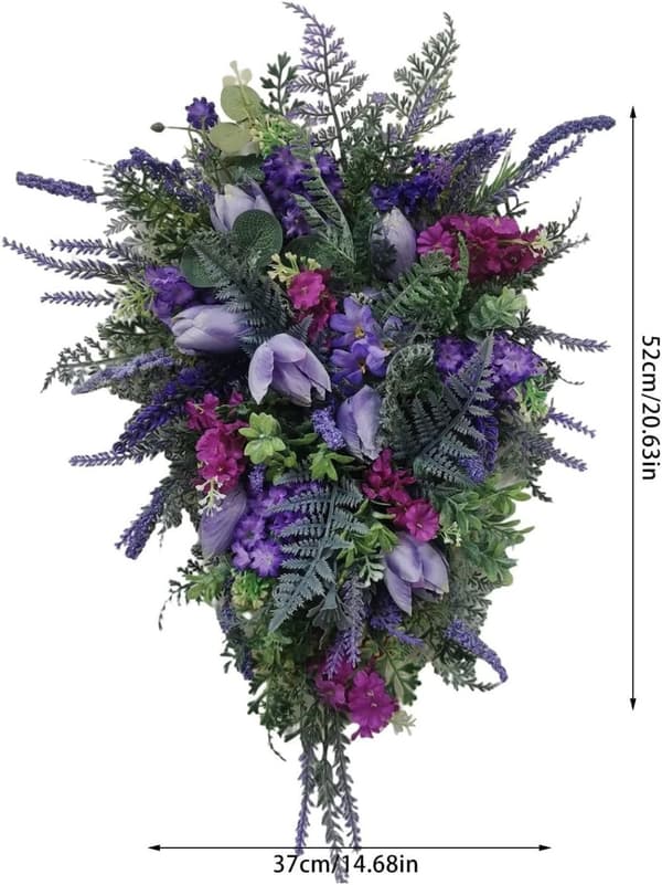 OBOSOE Lilla kunstig dørdekoration med lavendel – forårsblomster til hoveddør, væg og fest
