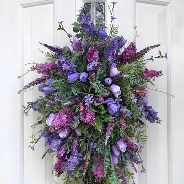 OBOSOE Lilla kunstig dørdekoration med lavendel – forårsblomster til hoveddør, væg og fest