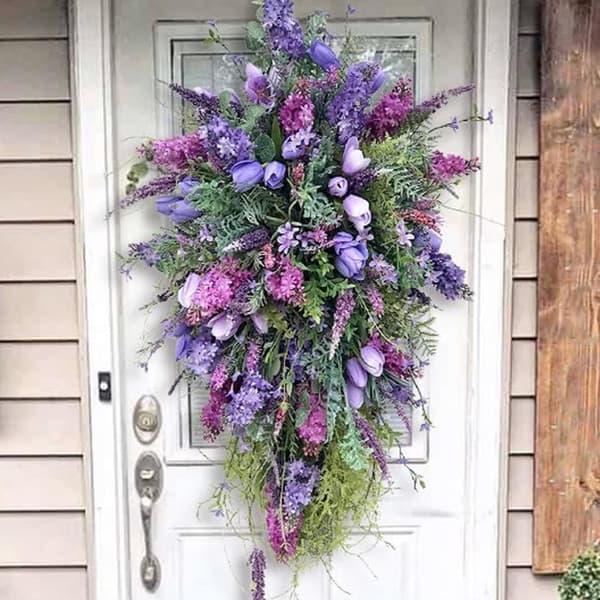 OBOSOE Lilla kunstig dørdekoration med lavendel – forårsblomster til hoveddør, væg og fest