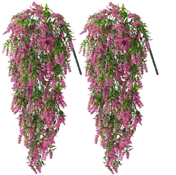 Moorle 2-pak kunstige lavendel vinstokke, kunstige blomsterguirlander - guirlande vedhæng dekoration til indendørs / udendørs, 70 cm Mørk rød