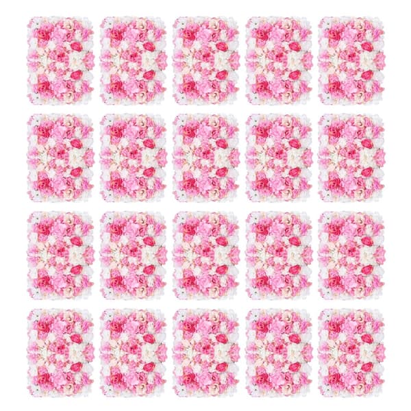 Konstgjorda blomväggspaneler, silke och plast, 20 st 60x40 cm,Rosa