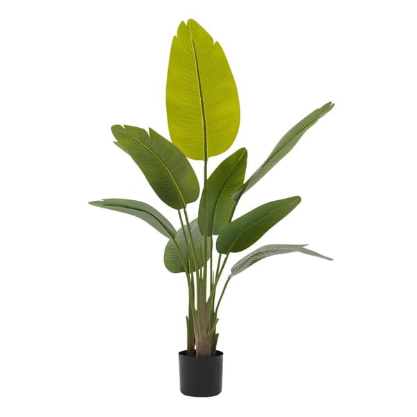 Kunstige bananbladeplanter, sæt af 2, fritstående indendørs/udendørs dekoration,Højde-120cm, Grøn-Sort