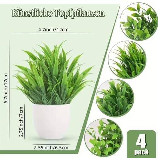 Lollanda 4 Kunstige Planter med Potte, Kunstig Plante - 17x12 cm til Hjem & Kontor
