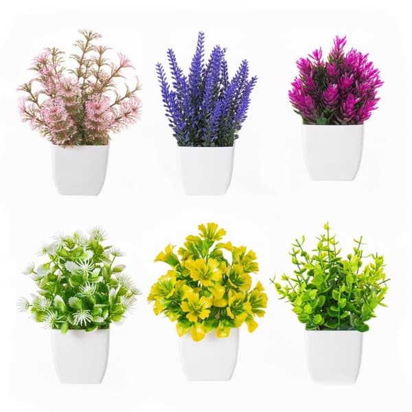 Lollanda 6-Pack Konstgjorda Växter i Kruka – Mini Blommor för Hem- och Kontorsdekoration A