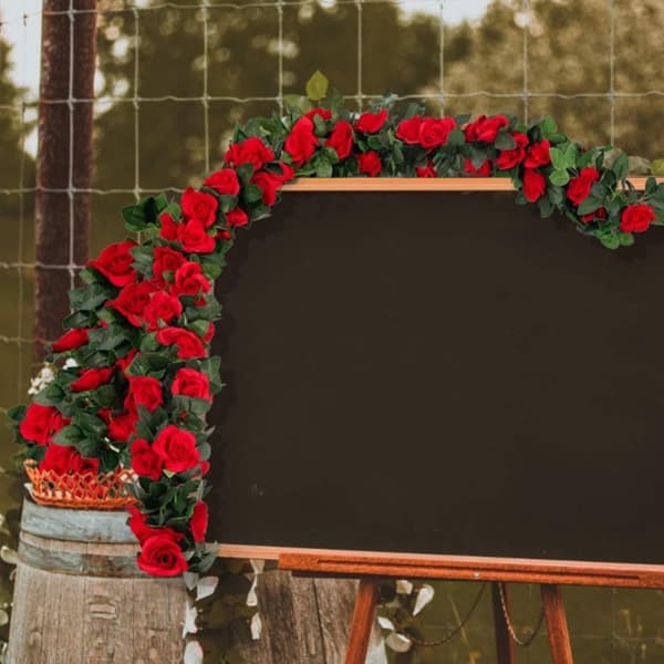 Lollanda Konstgjord rosenväxt och grön växtdekoration – Rosgirlang med blad, realistisk blomdekoration för hem och trädgård