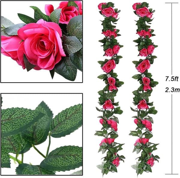 Lollanda Konstgjord rosenväxt och grön växtdekoration – Rosgirlang med blad, realistisk blomdekoration för hem och trädgård
