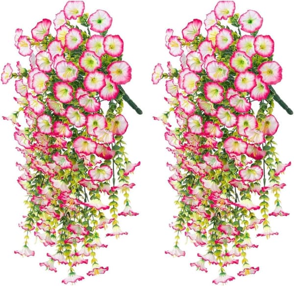 Lollanda 2-pack Konstgjorda Hängblommor 75 cm, Hängande Konstgjord Morning - UV-resistenta, Naturtrogna För Trädgård & Heminredning