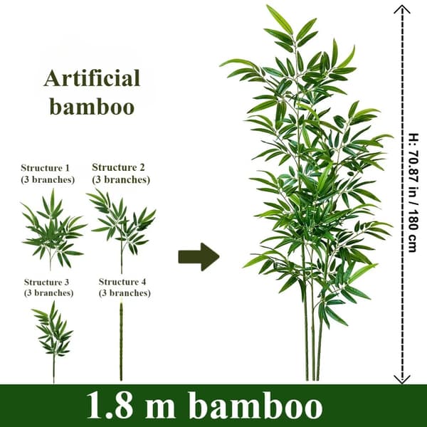 Kunstigt Bambus, Naturlig Grøn Foliage, Gulvplacering, Alsidig Dekoration,1.8m bambus