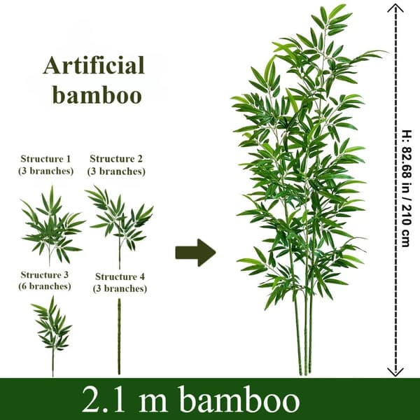 Konstgjord bambu, naturligt gröna lövverk, golvplacering, mångsidig dekoration,2.1Cm bambu