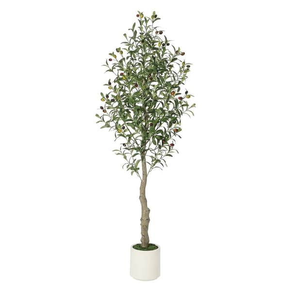 Faux Oliventræ, Hvid Blomsterkrukke, Grøn Mos, 2 stk,180cm
