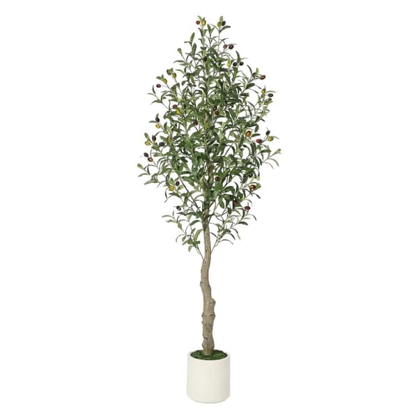 Faux Oliventræ, Hvid Blomsterkrukke, Grøn Mos, 2 stk,180cm