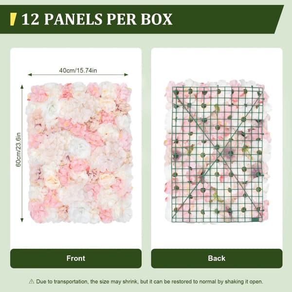 Kunstig Blomster Vægpanel, Silkemateriale, 12 Paneler, Elegant Design,Lyserød