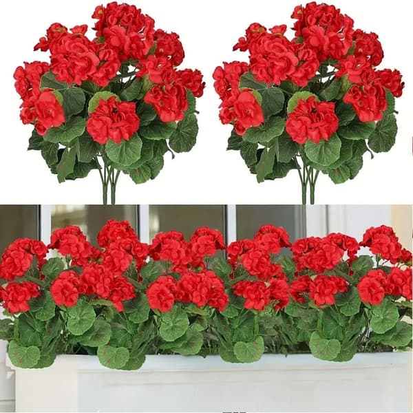 OBOSOE 24-pak kunstige pelargonier, UV-resistente falske blomster udendørs planter indretning