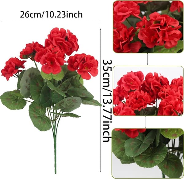 OBOSOE 24-pak kunstige pelargonier, UV-resistente falske blomster udendørs planter indretning