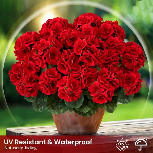 OBOSOE 24-pak kunstige pelargonier, UV-resistente falske blomster udendørs planter indretning