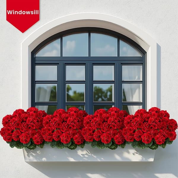OBOSOE 24-pak kunstige pelargonier, UV-resistente falske blomster udendørs planter indretning