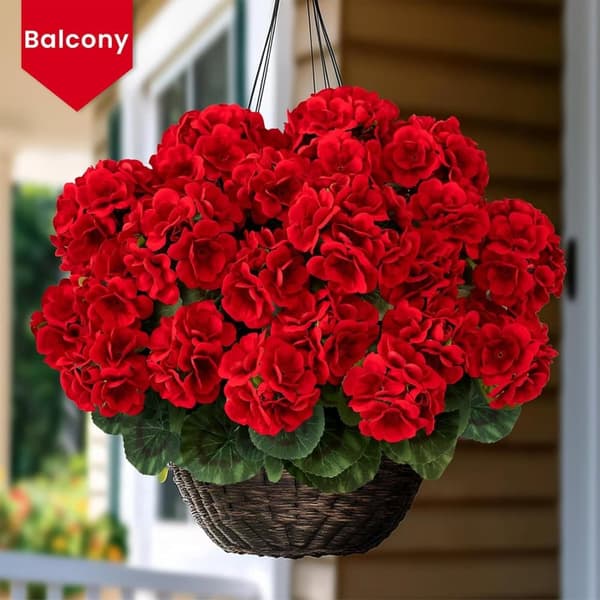 OBOSOE 24-pak kunstige pelargonier, UV-resistente falske blomster udendørs planter indretning