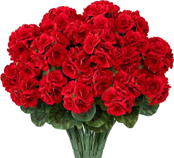 OBOSOE 24-pak kunstige pelargonier, UV-resistente falske blomster udendørs planter indretning