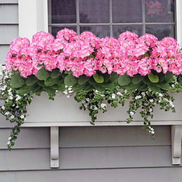 OBOSOE 24-pak kunstige pelargonier, UV-resistente falske blomster udendørs planter indretning
