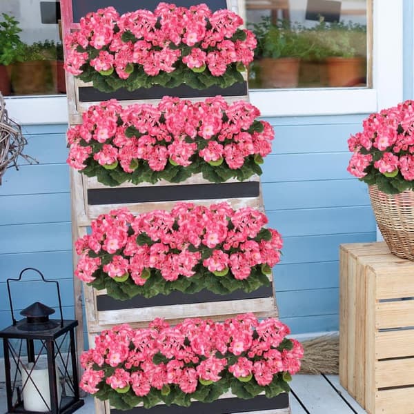 OBOSOE 24-pak kunstige pelargonier, UV-resistente falske blomster udendørs planter indretning