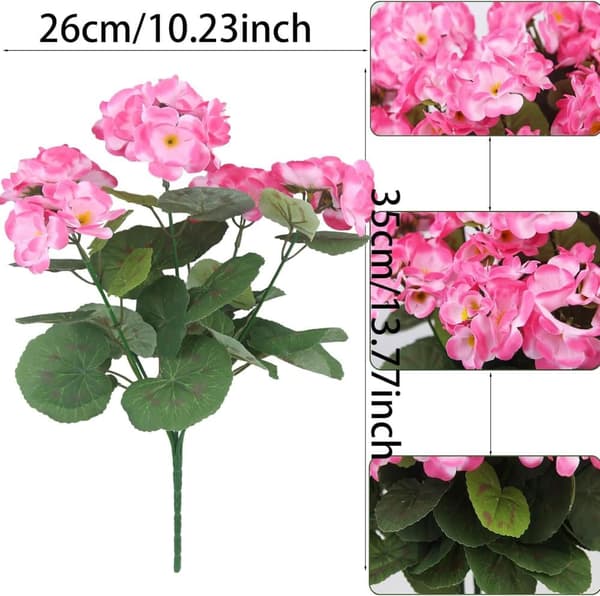 OBOSOE 24-pak kunstige pelargonier, UV-resistente falske blomster udendørs planter indretning