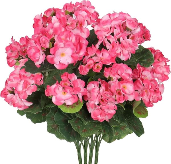 OBOSOE 24-pak kunstige pelargonier, UV-resistente falske blomster udendørs planter indretning