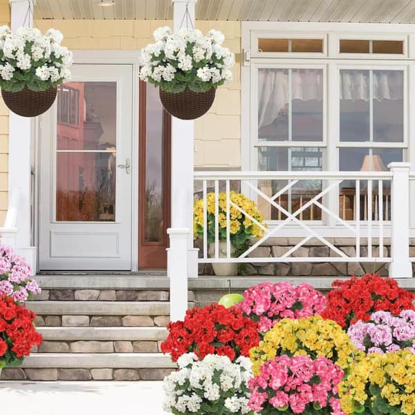 OBOSOE 24-pak kunstige pelargonier, UV-resistente falske blomster udendørs planter indretning