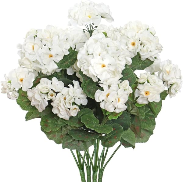 OBOSOE 24-pak kunstige pelargonier, UV-resistente falske blomster udendørs planter indretning