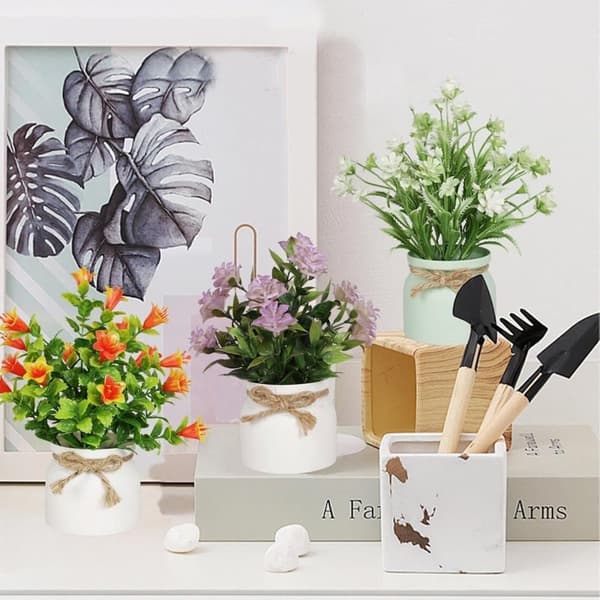 Lollanda 6-pak kunstige planter med krukker – realistiske indendørs planter til borde, perfekte som boligindretning og indretning