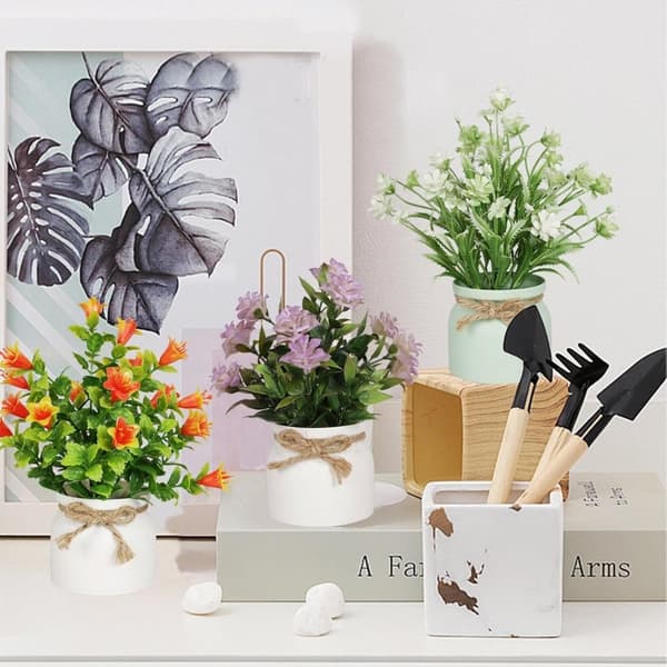 Lollanda 6-pak kunstige planter med krukker – realistiske indendørs planter til borde, perfekte som boligindretning og indretning