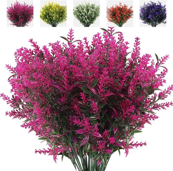 OBOSOE 20-pak kunstige blomster udendørs UV-resistente – kunstige planter og plastplanter til haveindretning Mørkrosa 8 buntar