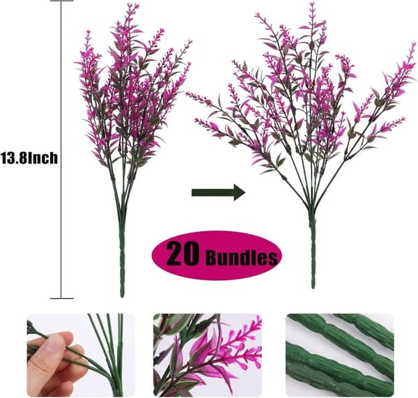 OBOSOE 20-pak kunstige blomster udendørs UV-resistente – kunstige planter og plastplanter til haveindretning