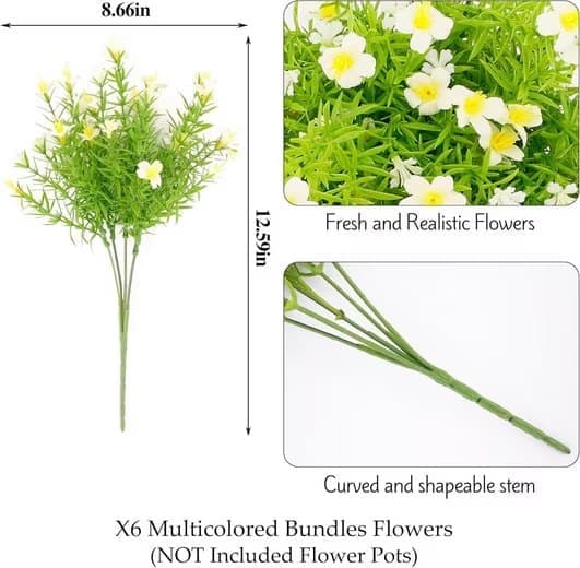 Lollanda kunstige blomster 6 stk, kunstige blomster – vejrbestandige, formbare, dekoration - naturtro blomster til have- og boligindretning