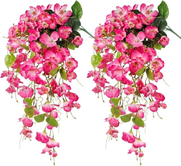 OBOSOE 2 stk kunstige blomster hængende hibiscus imiterede blomster UV-resistente til udendørs og indendørs dekoration Pink 2 buntar