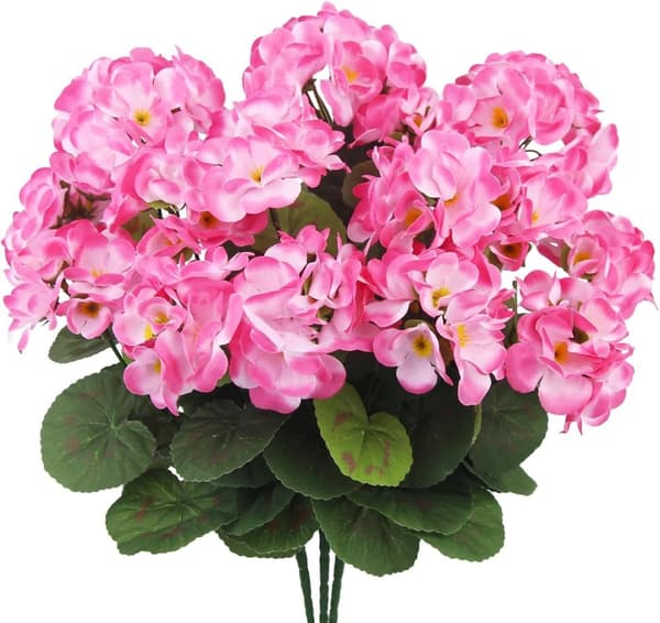 Lollanda Konstgjorda geraniumblommor, UV-beständig, underhållsfri, flexibel, dekorativ, miljövänlig, för trädgård, hem och fester Rosa