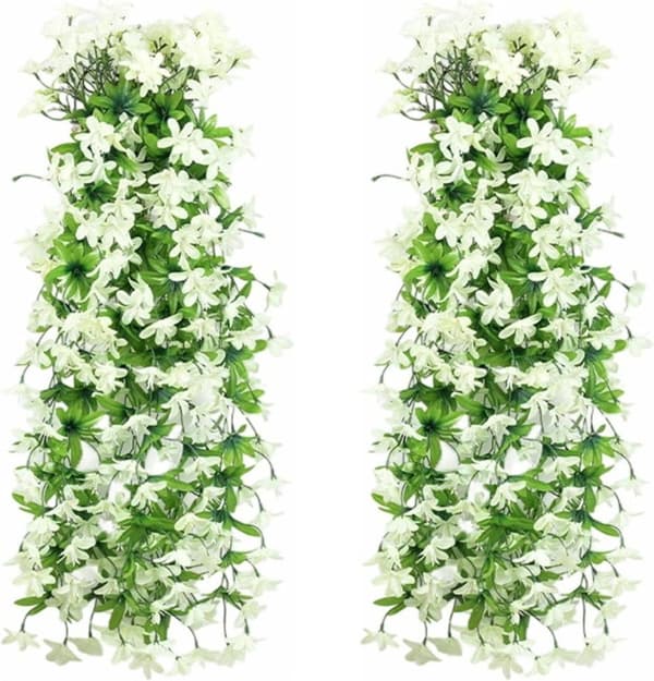 Lollanda Kunstige Vedhænge Blomster 2-pak, Vedbend Guirlande – UV-bestandig, Flerfarvet, 80cm Indretning Hvid