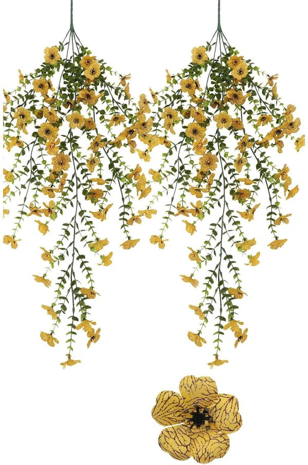 Lollanda Kunstige vedhængsblomster 2-pak 76 cm, Vedbend guirlande, Kunstige vedhængsblomster – UV-bestandig, Flerfarvet Gul