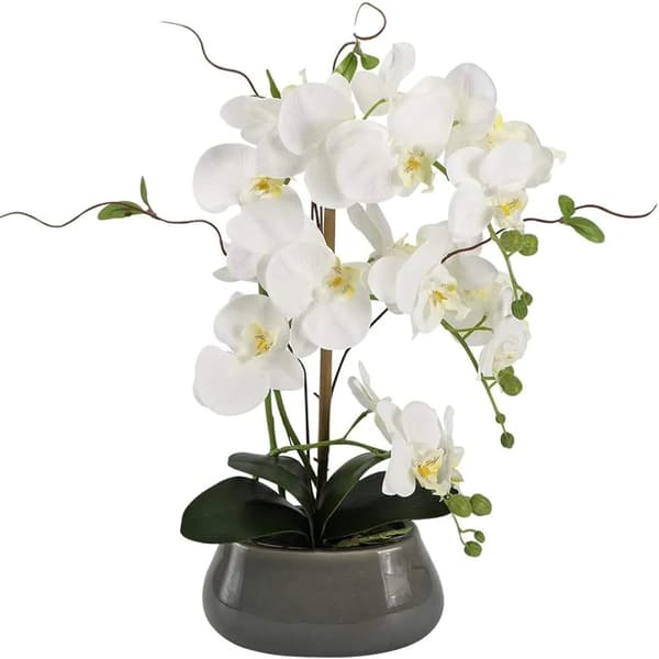 Orkidé, Kunstige Blomster, Vase Inkluderet,Hvid